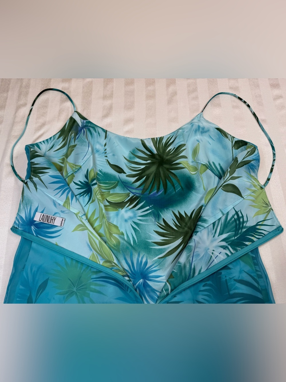 Laundry by Shelli Segal Dress Size 8 Turquoise Floral Sheer Overlay Rhinestone Y - Picture 11 of 16